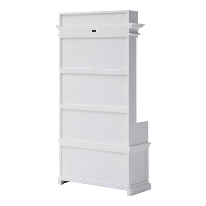 Classic White Entryway Coat Rack and Bench with Drawers