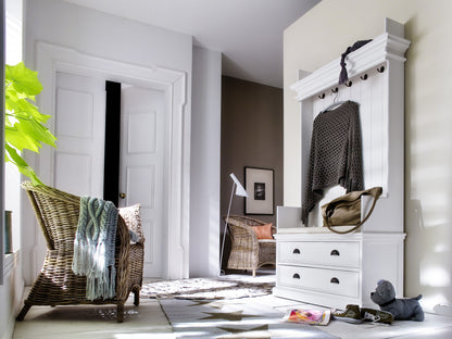 Classic White Entryway Coat Rack and Bench with Drawers