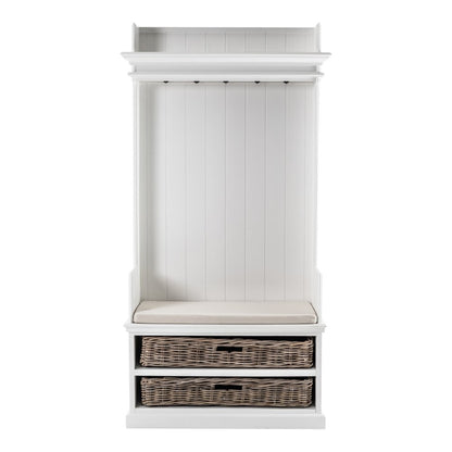 Classic White Entryway Coat Rack and Bench with Baskets