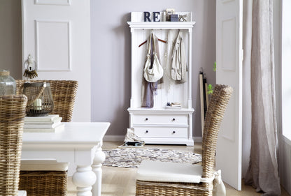 Classic White Hall Tree Coat Rack with Drawers