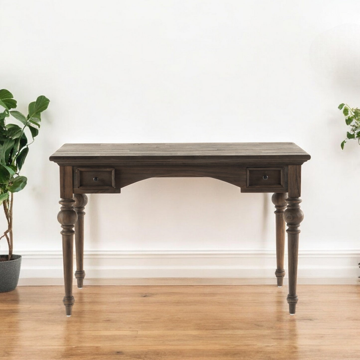 47" Brown Solid Wood Writing Desk With Two Drawers