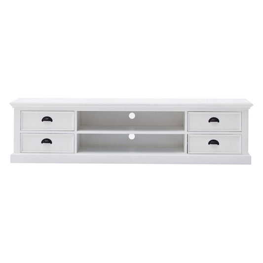 71" White Solid Wood Enclosed and Open Storage TV Stand