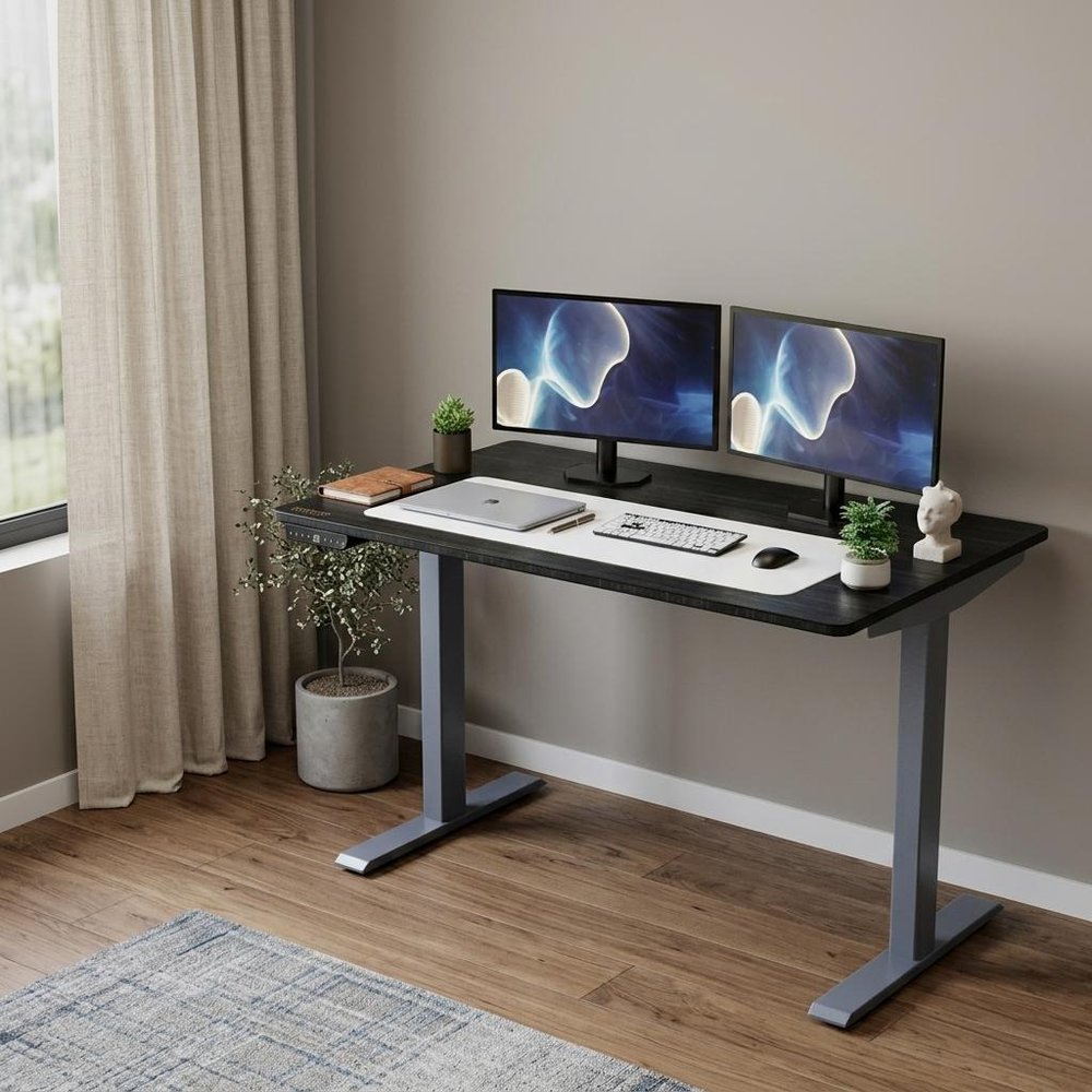 48" Adjustable Black and Gray Stainless Steel Standing Desk