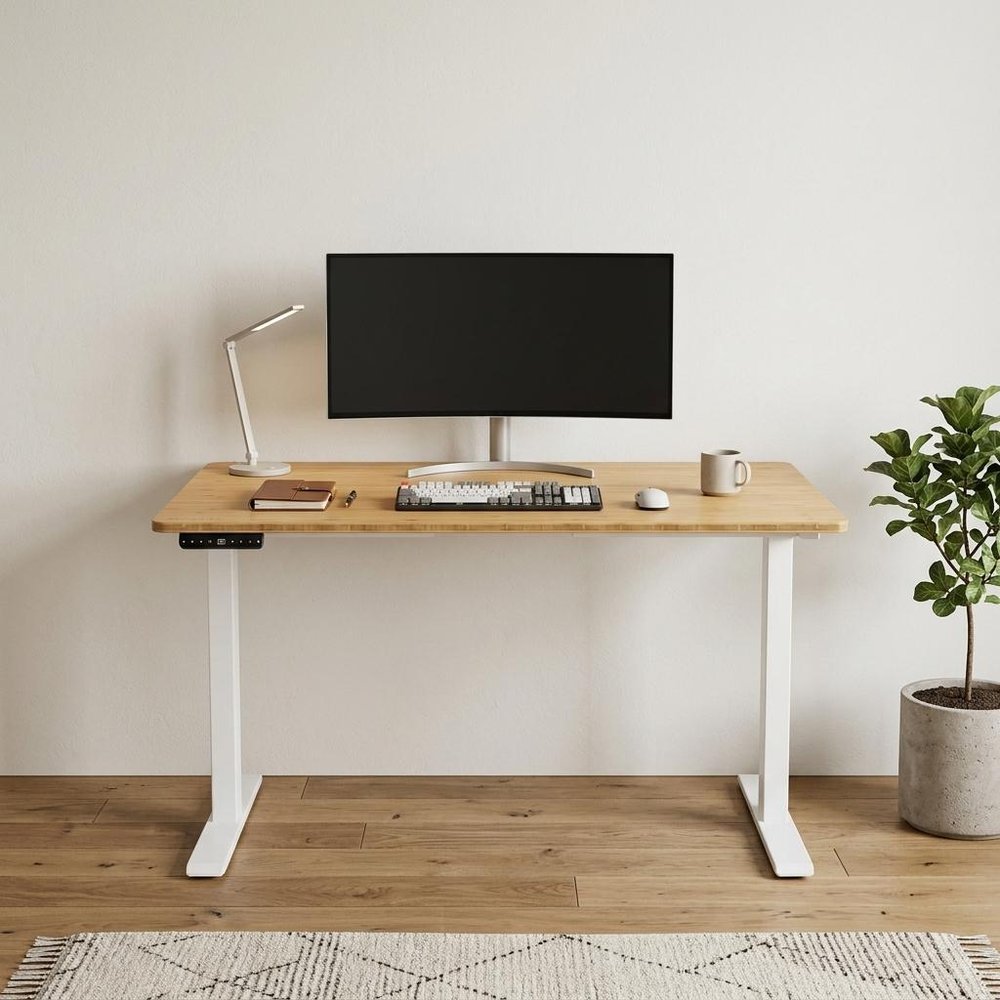 48" Adjustable Brown and White Stainless Steel Computer Desk