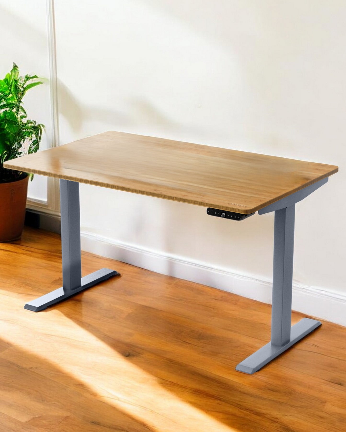 30" Adjustable Brown and Gray Stainless Steel Computer Desk