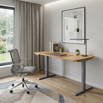 60" Adjustable Brown and Gray Stainless Steel Computer Desk