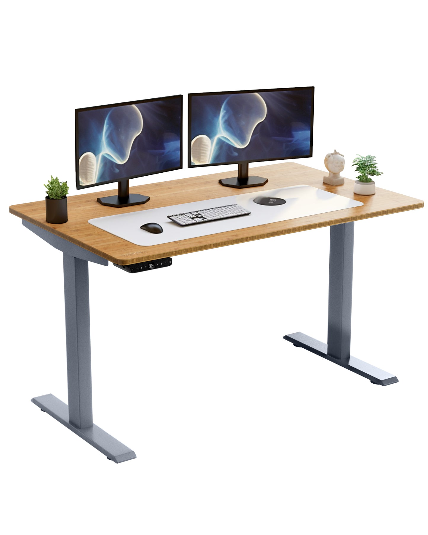 Gray and Natural Bamboo 45" Dual Motor Electric Office Adjustable Computer Desk