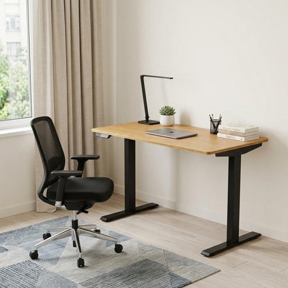 60" Adjustable Brown and Black Stainless Steel Computer Desk