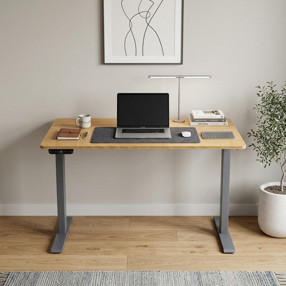 60" Adjustable Brown and Gray Stainless Steel Computer Desk