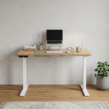60" Adjustable Brown and White Stainless Steel Computer Desk