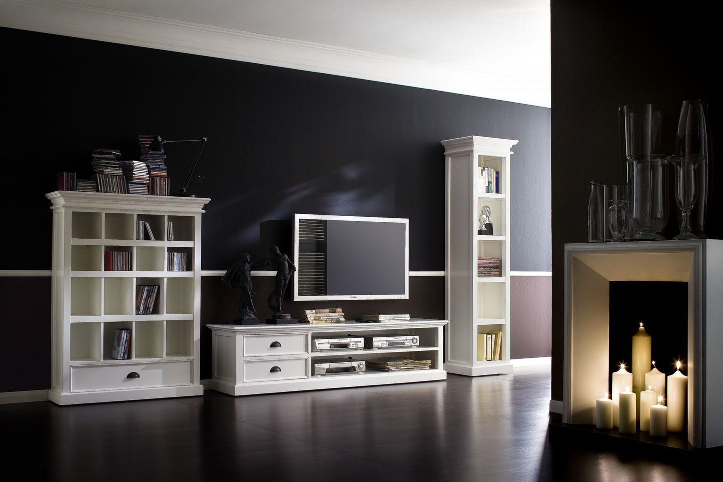 71" Classic White Entertainment Unit with Two Drawers