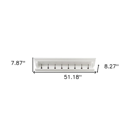 Classic White Wood Wide Eight Hook Coat Rack