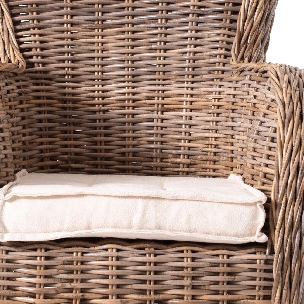 Set of Two Wide Edge Wicker Chairs with Seat Cushion