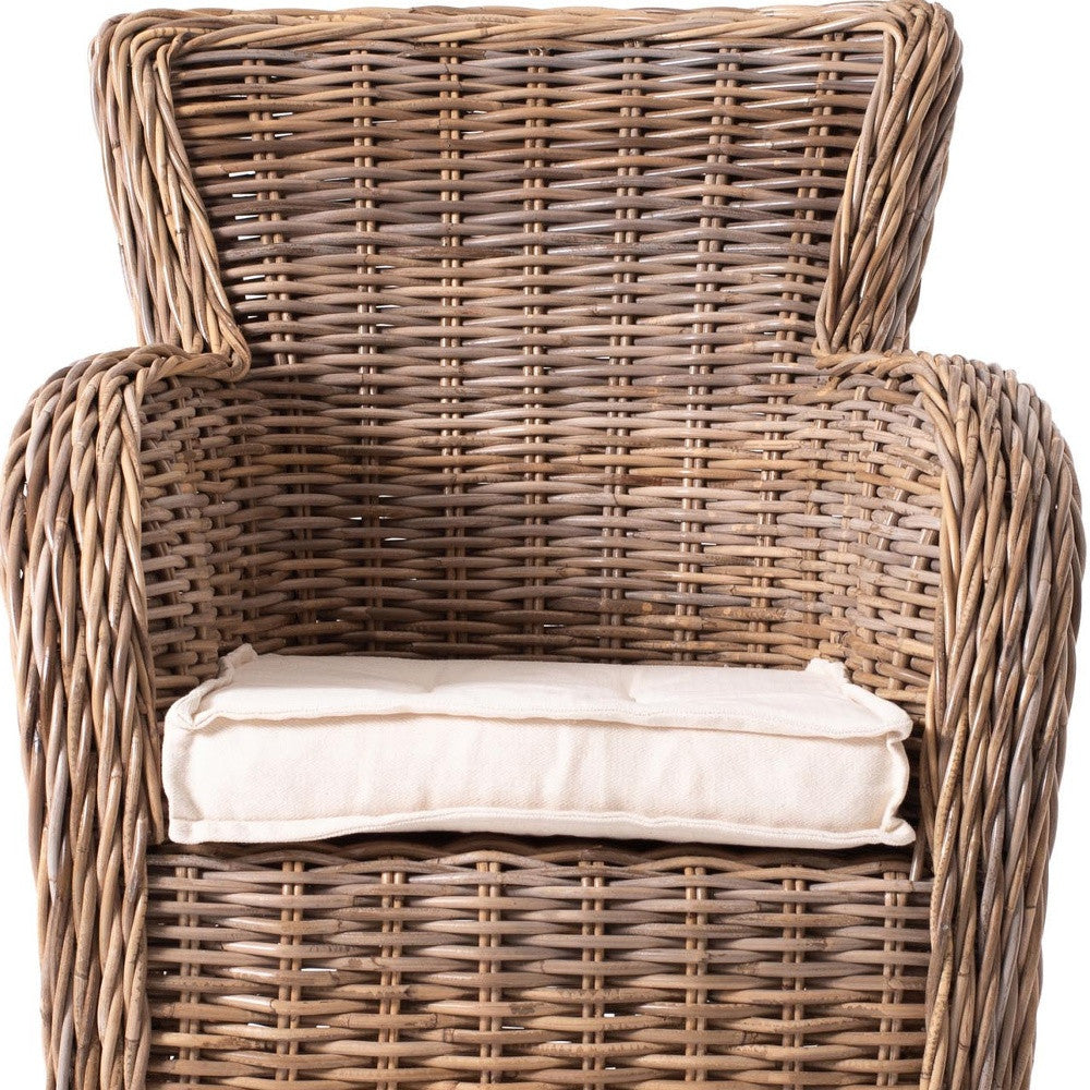 Set of Two Wide Edge Wicker Chairs with Seat Cushion