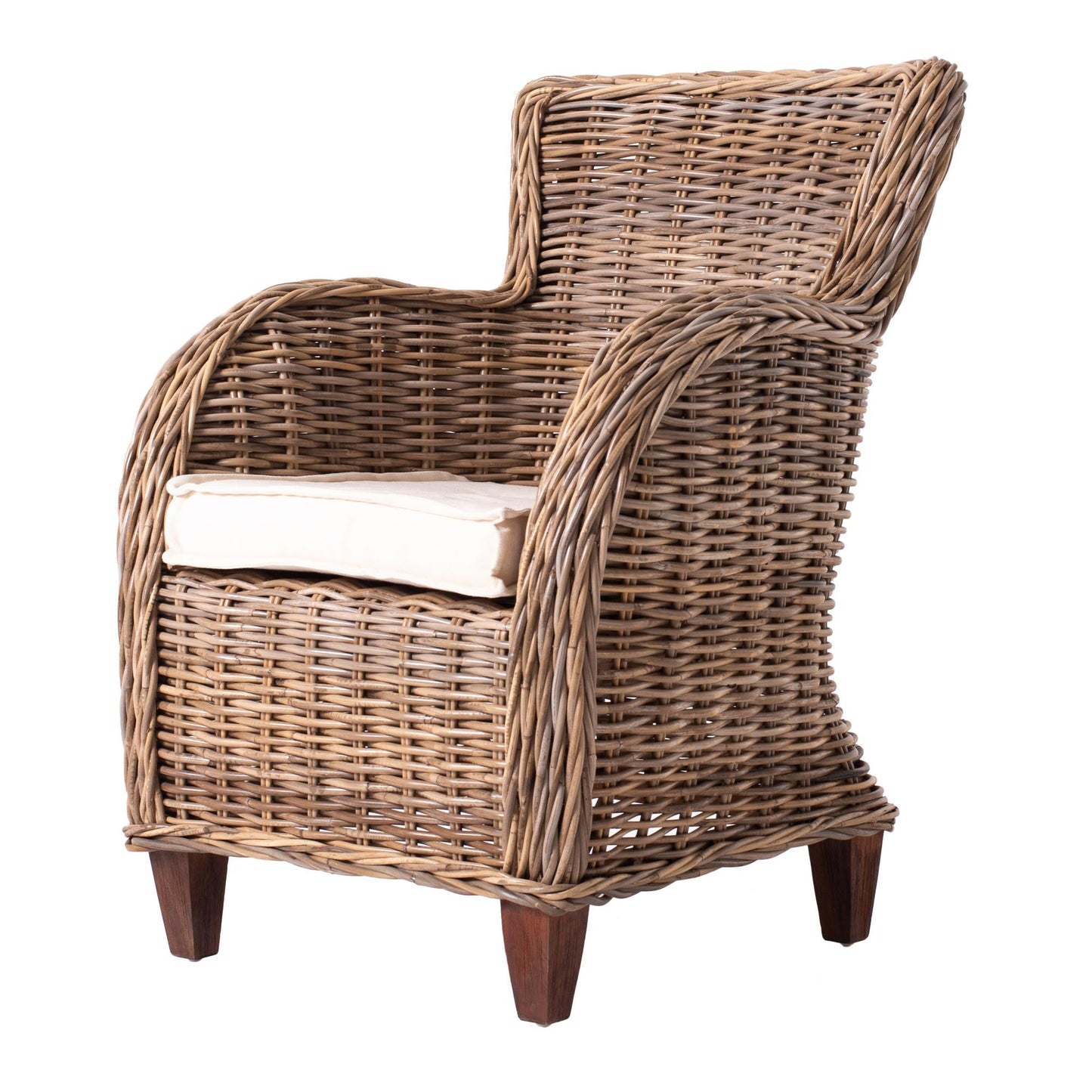 Set of Two Wide Edge Wicker Chairs with Seat Cushion