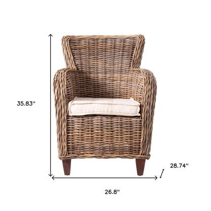 Set of Two Wide Edge Wicker Chairs with Seat Cushion