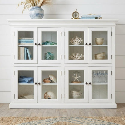 52" White Wood and Glass Two Level Storage Cabinet