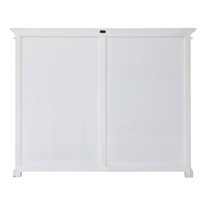 52" White Wood and Glass Two Level Storage Cabinet