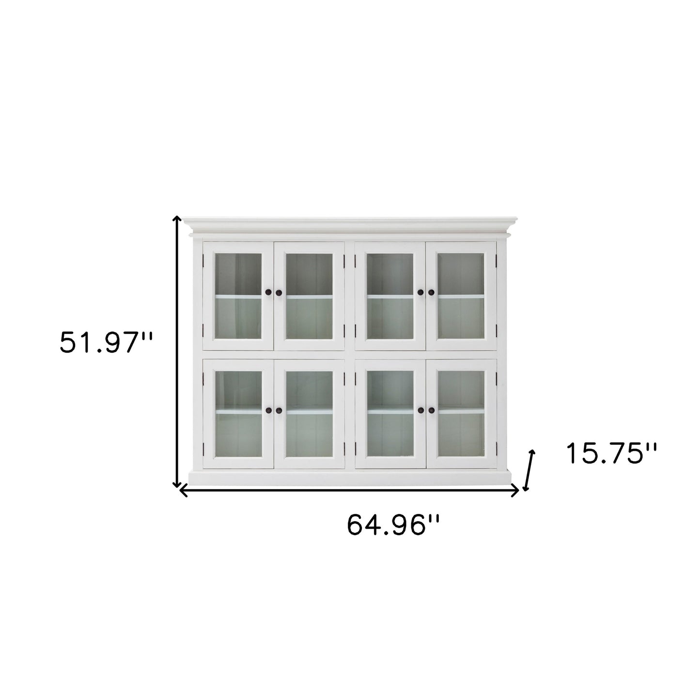 52" White Wood and Glass Two Level Storage Cabinet