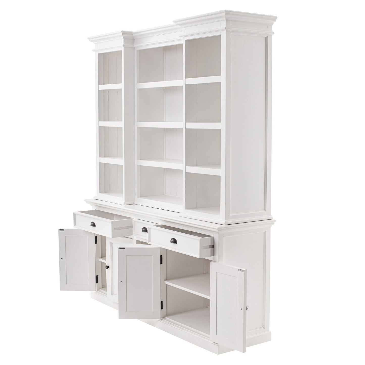 71" White Dining Hutch With Twelve Shelves And Three Drawers