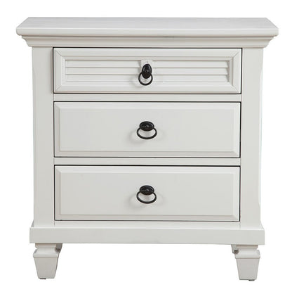 28" White Wood Three Drawer Nightstand