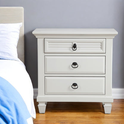 28" White Wood Three Drawer Nightstand