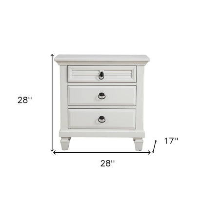 28" White Wood Three Drawer Nightstand