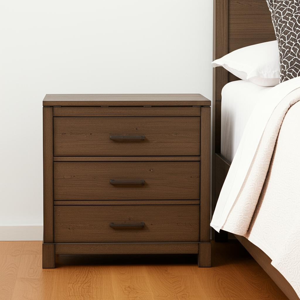 26" Gray Solid and Manufactured Wood Two Drawer Nightstand