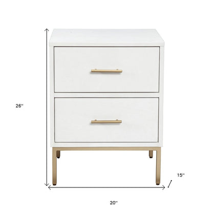 26" White And Gold Wood And Metal Two Drawer Nightstand