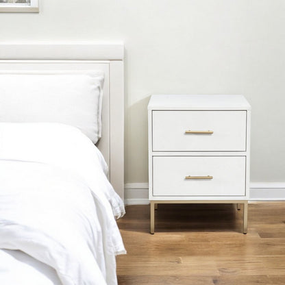 26" White And Gold Wood And Metal Two Drawer Nightstand