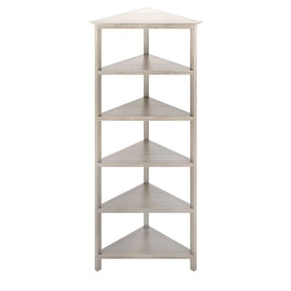 75" Gray Solid Wood Five Tier Corner Bookcase