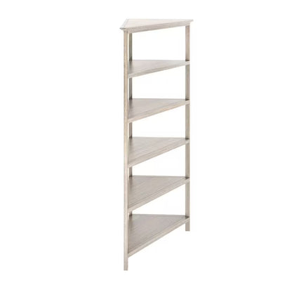 75" Gray Solid Wood Five Tier Corner Bookcase