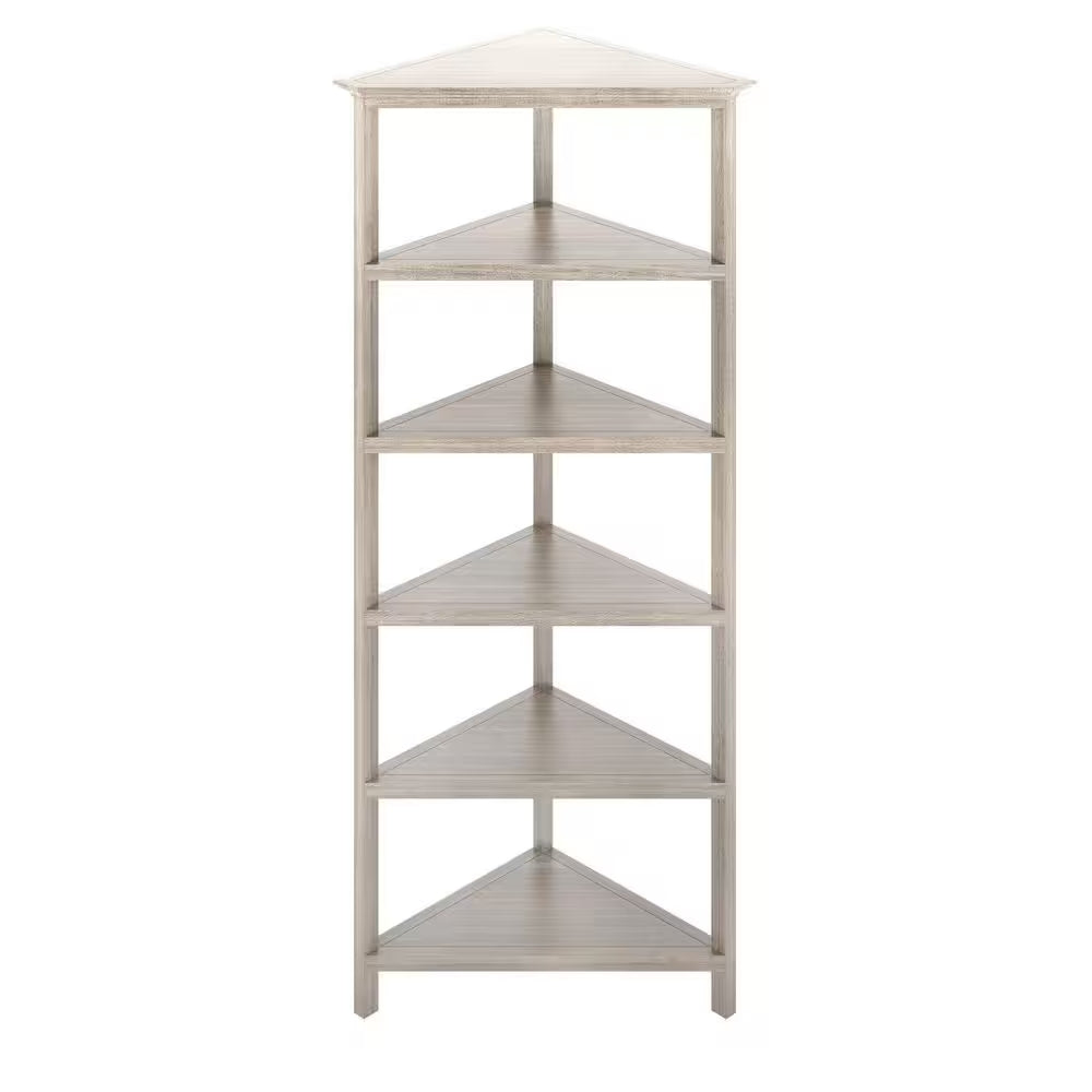 75" Gray Solid Wood Five Tier Corner Bookcase