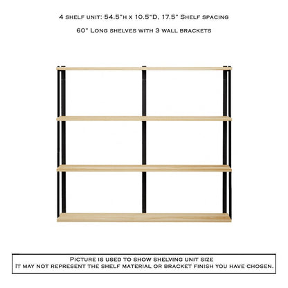 Wall Mount 4 Shelf Unit with Bookends: 54.5"H