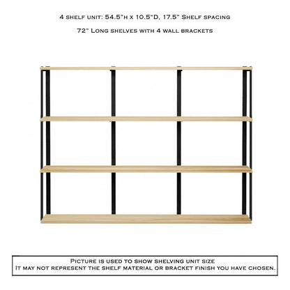 Wall Mount 4 Shelf Unit with Bookends: 54.5"H