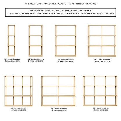 Wall Mount 4 Shelf Unit with Bookends: 54.5"H
