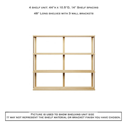 Wall Mount 4 Shelf Unit with Bookends: 44" H