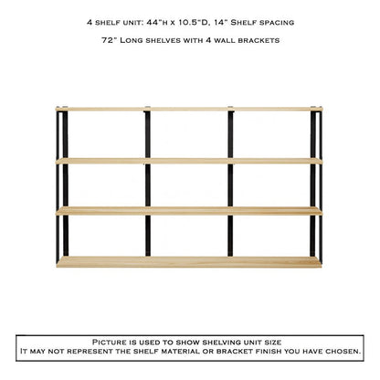 Wall Mount 4 Shelf Unit with Bookends: 44" H