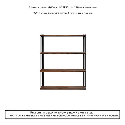 Wall Mount 4 Shelf Unit with Bookends: 44" H