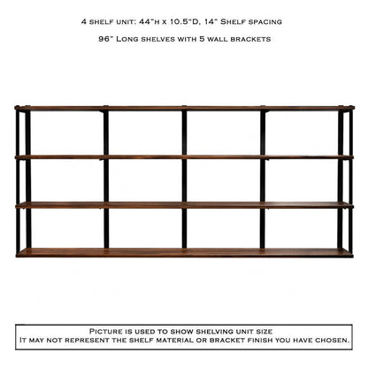 Wall Mount 4 Shelf Unit with Bookends: 44" H