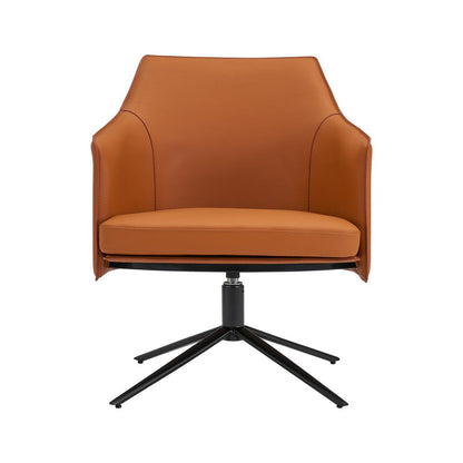 26" Terra Cotta and Black Faux Leather Swivel Lounge Chair