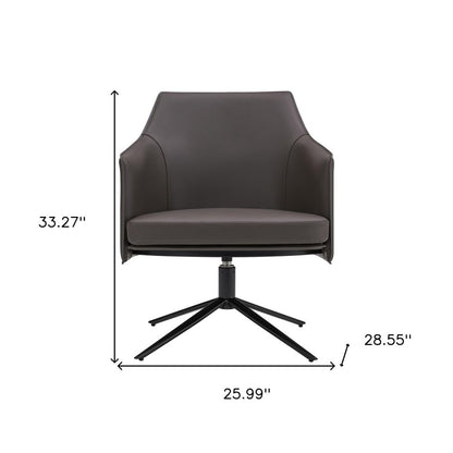 26" Gray and Black Faux Leather Swivel Lounge Chair
