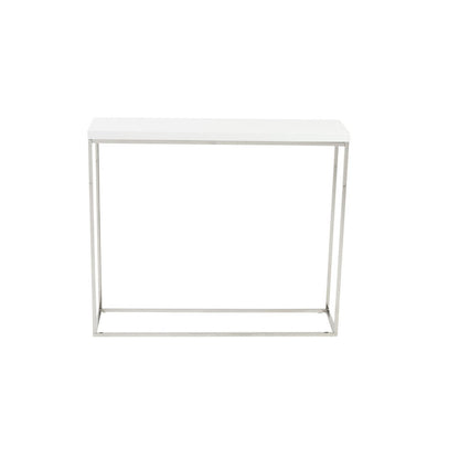 35" White and Silver Wood and Stainless Steel Frame Console Table