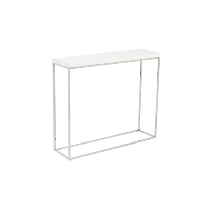 35" White and Silver Wood and Stainless Steel Frame Console Table