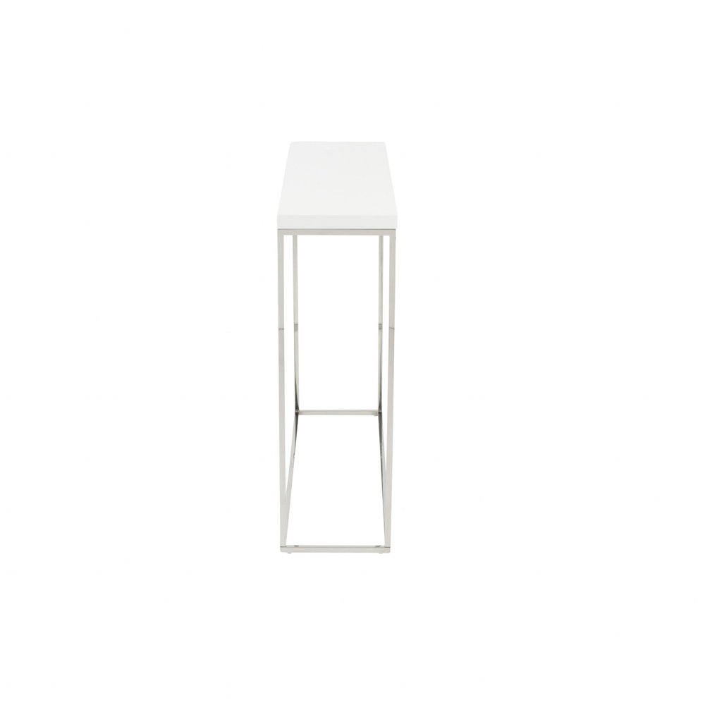 35" White and Silver Wood and Stainless Steel Frame Console Table