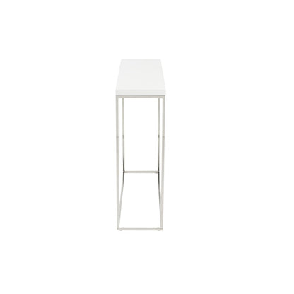 35" White and Silver Wood and Stainless Steel Frame Console Table
