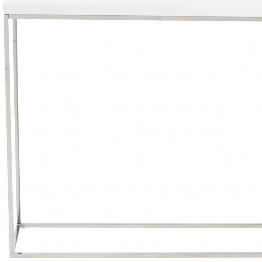 35" White and Silver Wood and Stainless Steel Frame Console Table