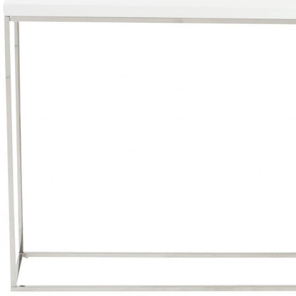 35" White and Silver Wood and Stainless Steel Frame Console Table