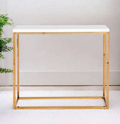 35" White and Gold Frame Console Table