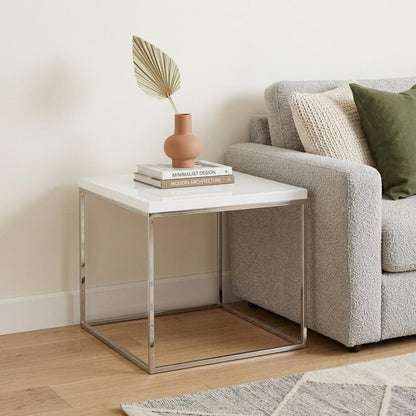 20" Silver And White Square End Table